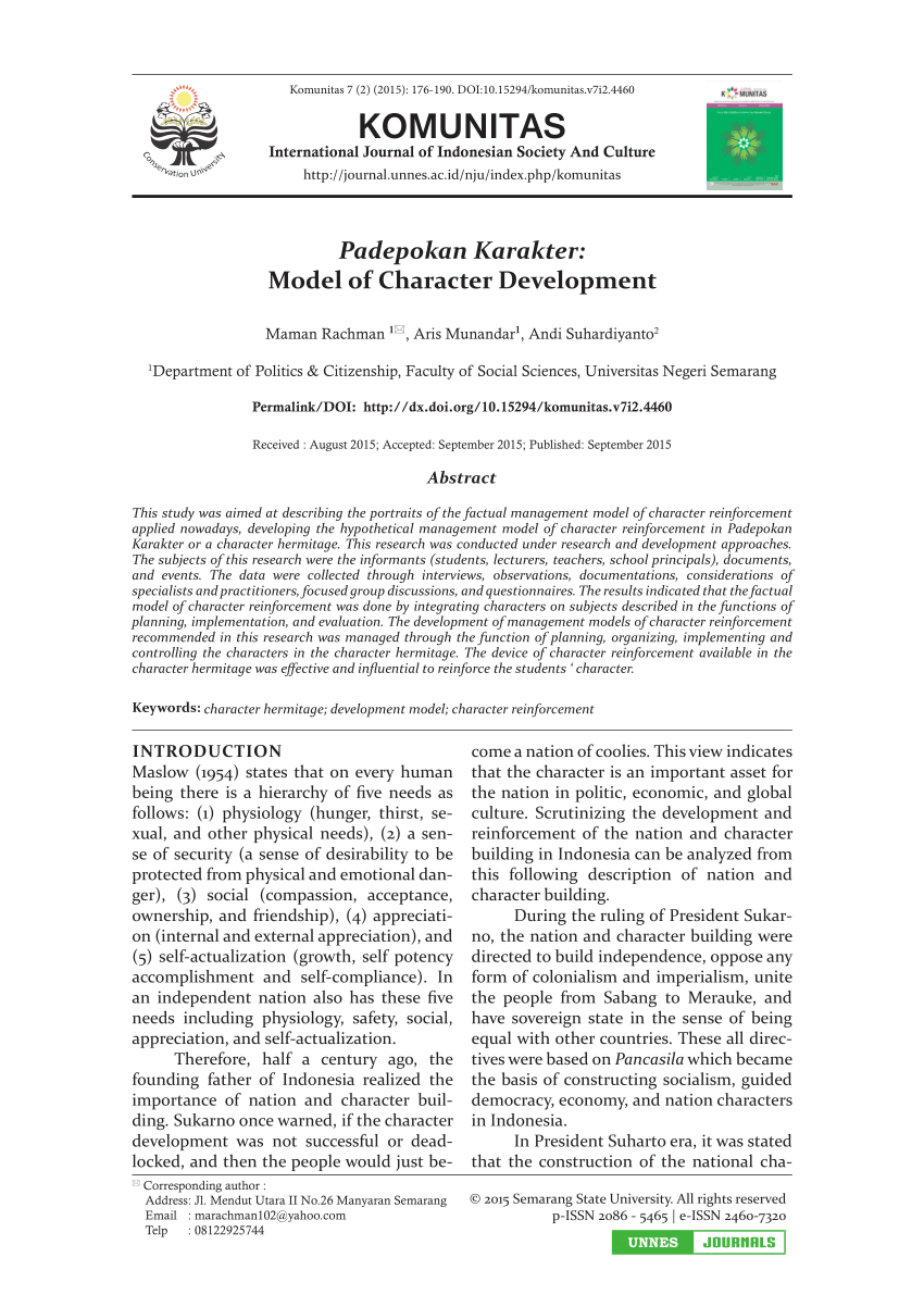 Pdf Padepokan Karakter Model Of Character Development