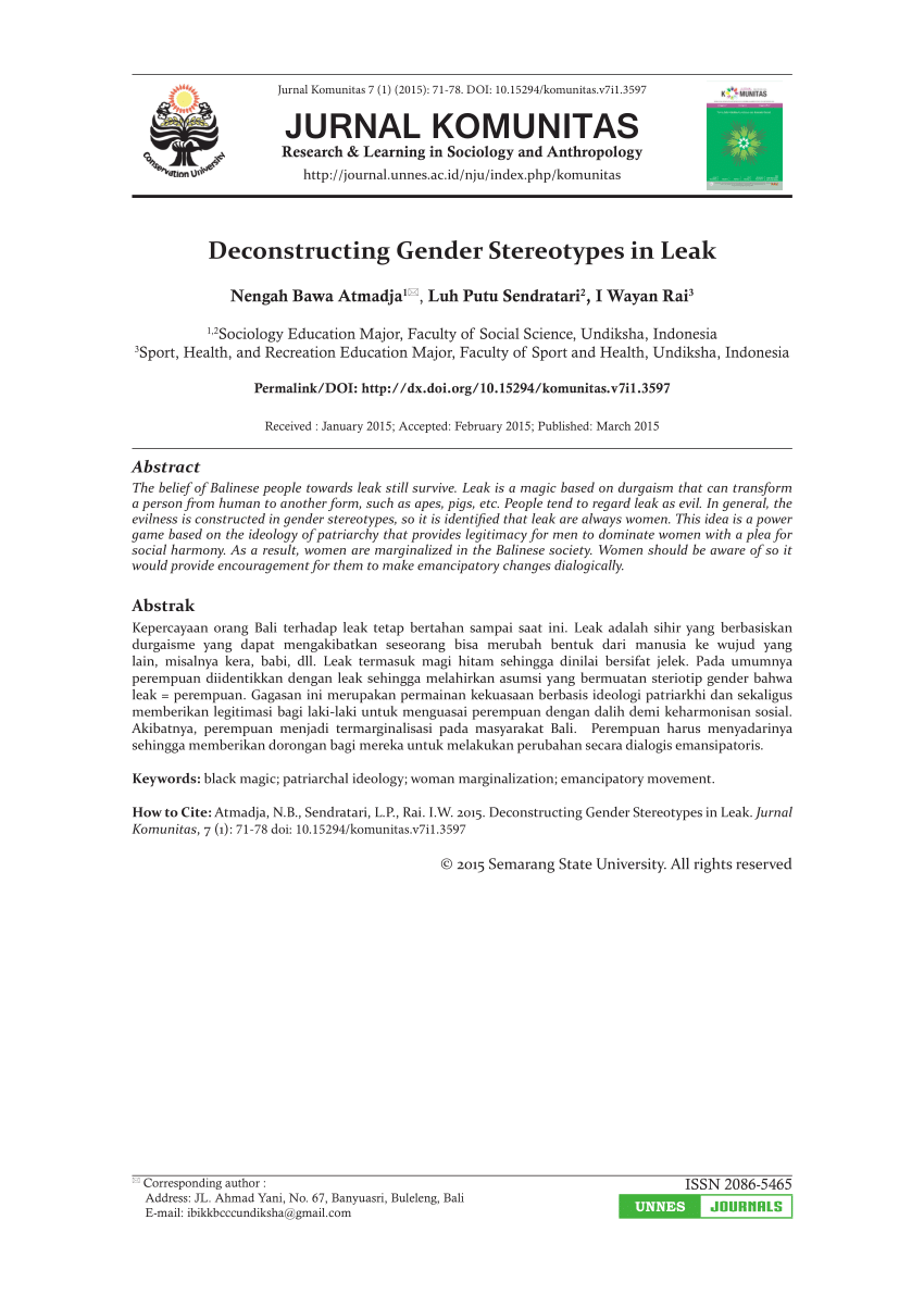 Pdf Deconstructing Gender Stereotypes In Leak