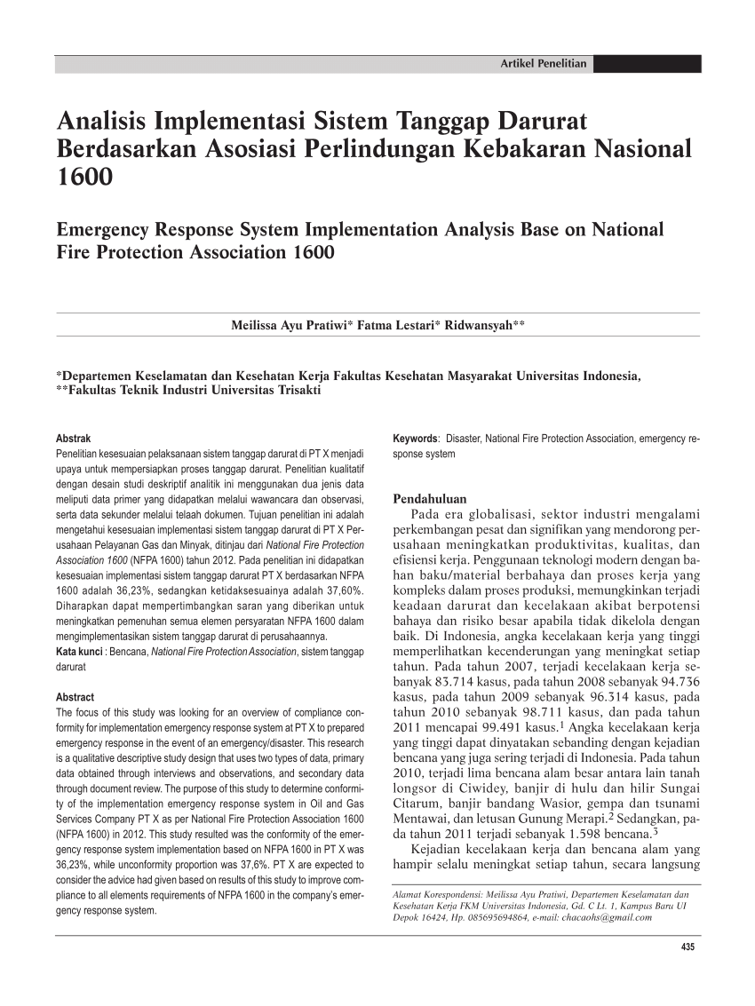 Pdf Analisis Implementasi Sistem Tanggap Darurat Berdasarkan