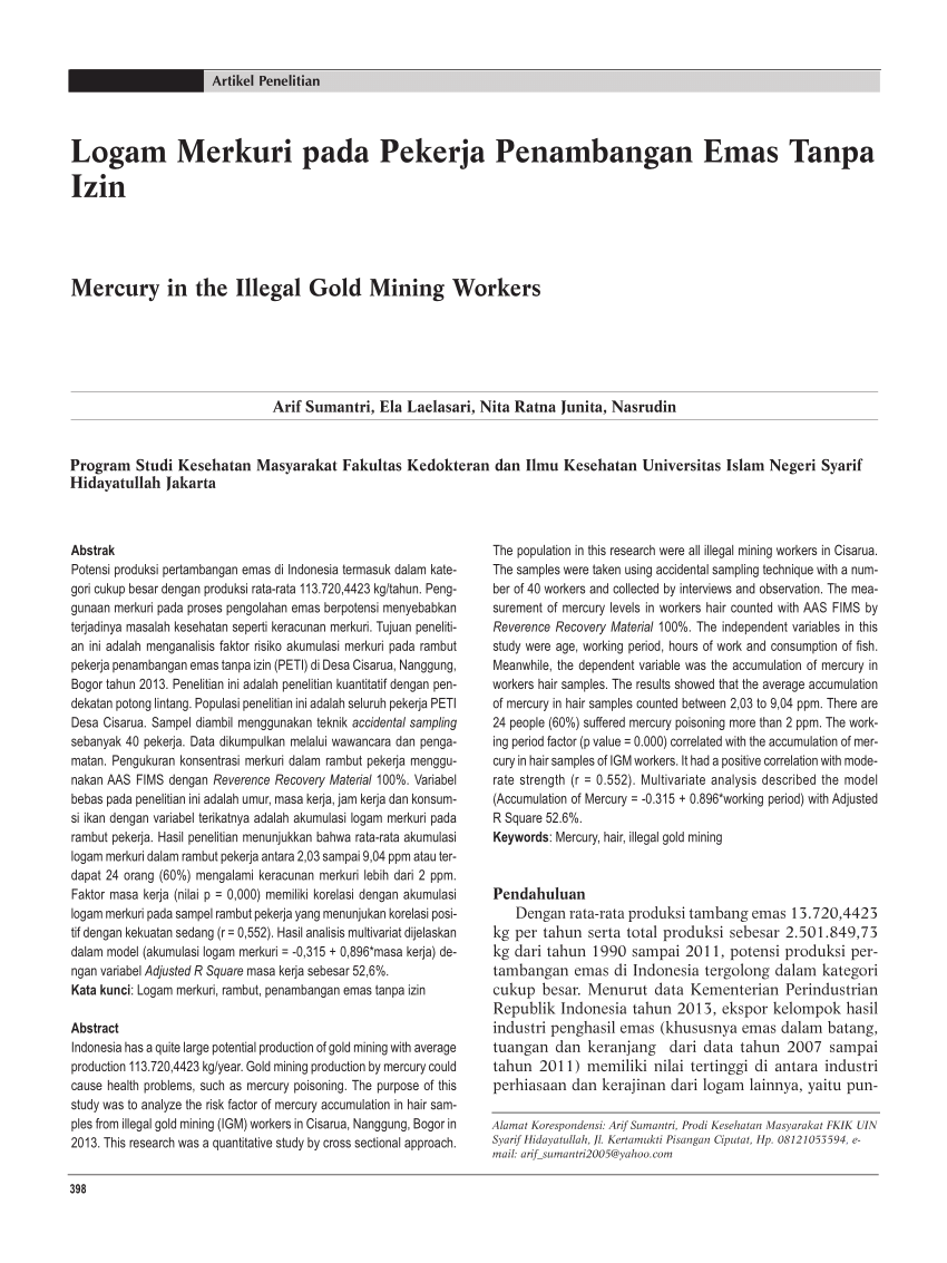 PDF Logam Merkuri Pada Pekerja Penambangan