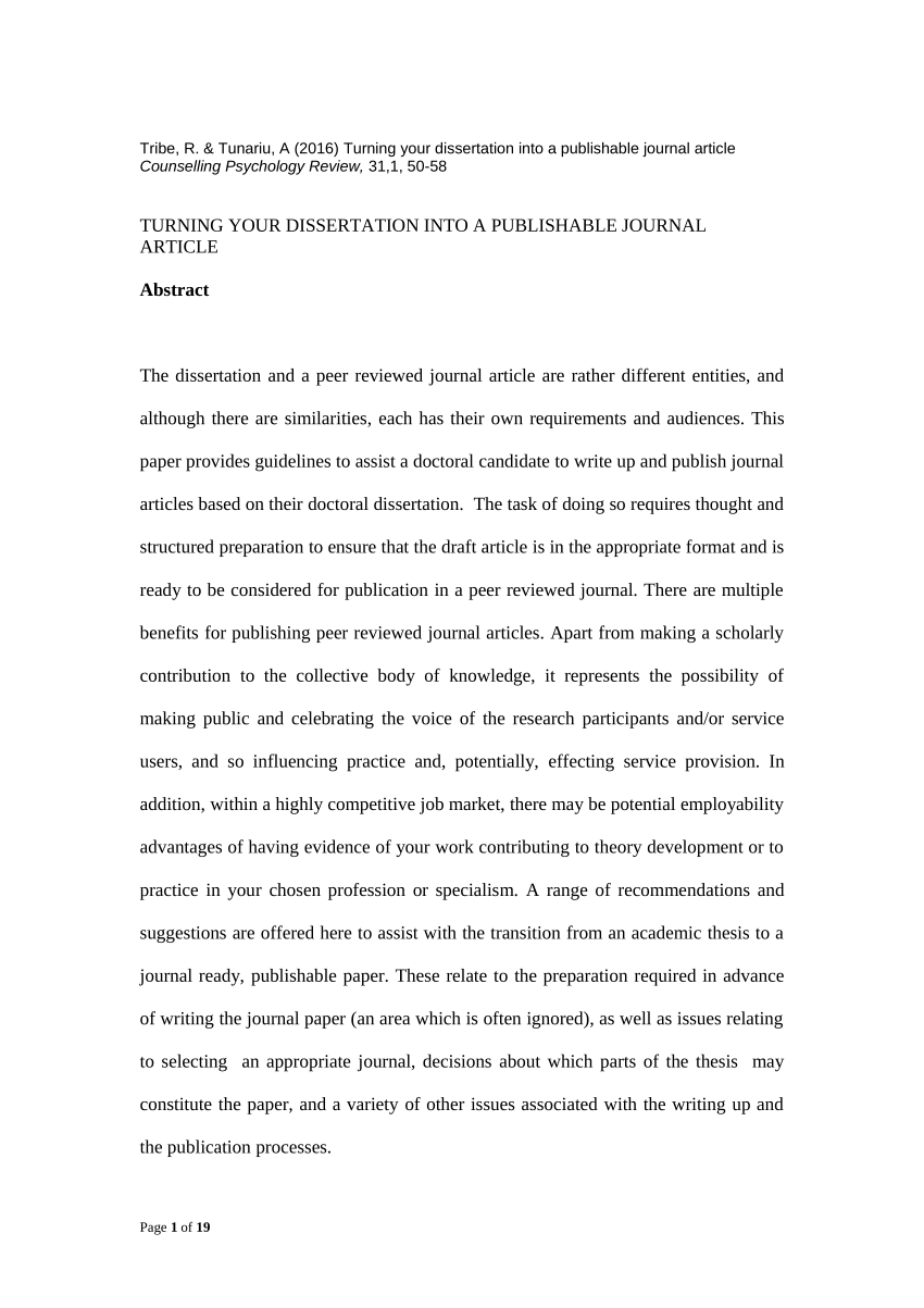 Dissertation into journal article