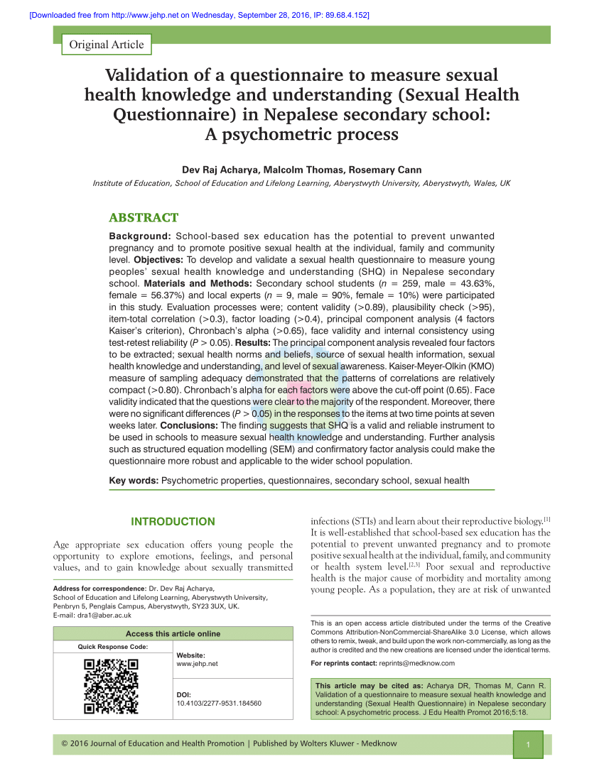 PDF Validation of a questionnaire to measure sexual health