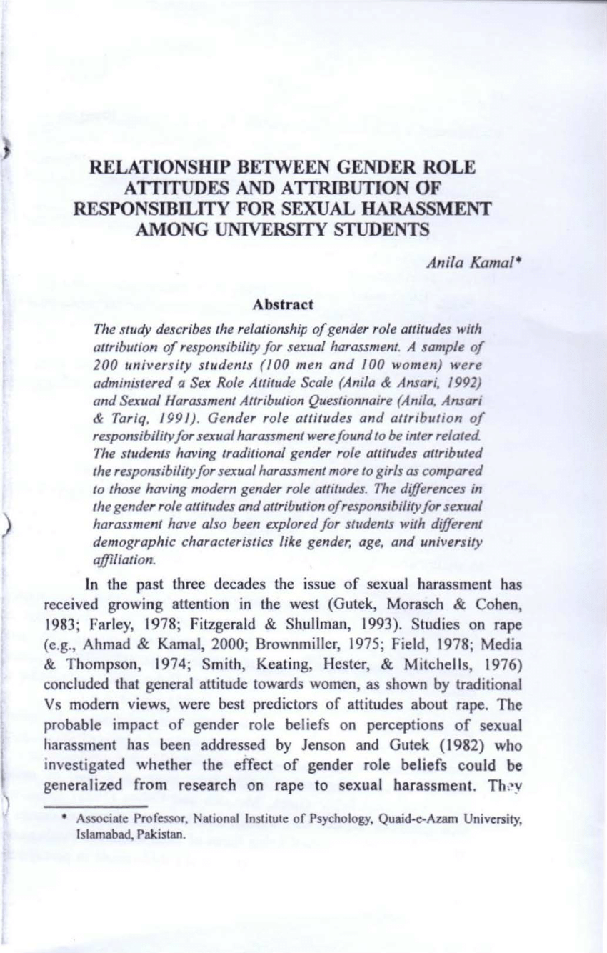 Pdf Relationship Between Gender Role Attitudes And Attribution Of Responsidility For Sexual 1527