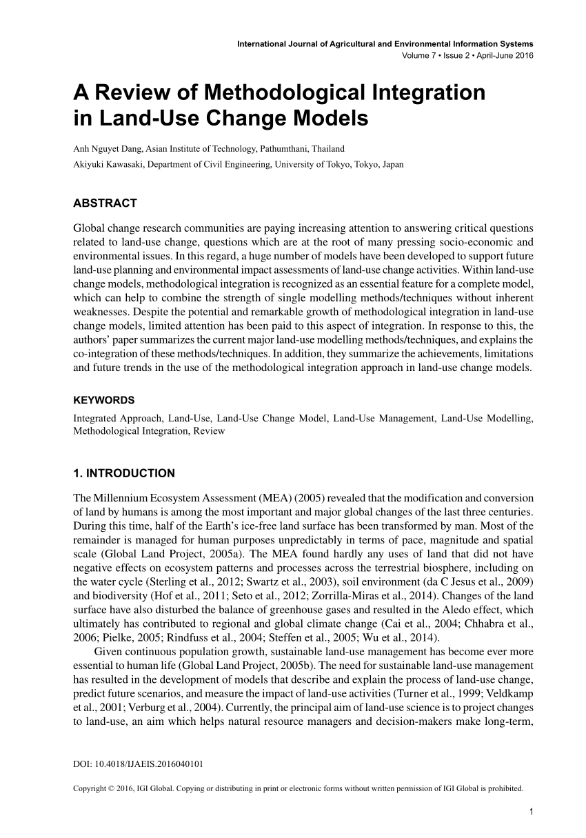 PDF) A Review of Methodological Integration in Land-Use Change Models