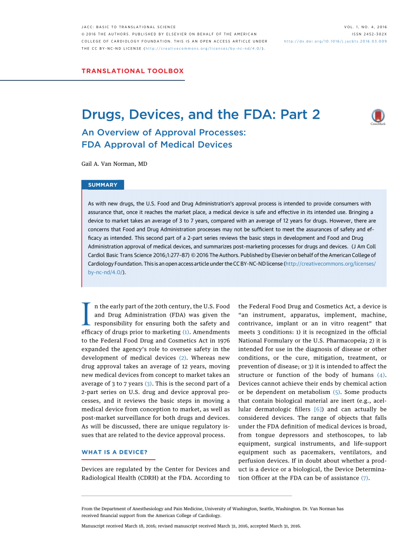 Pdf Drugs Devices And The Fda Part 2