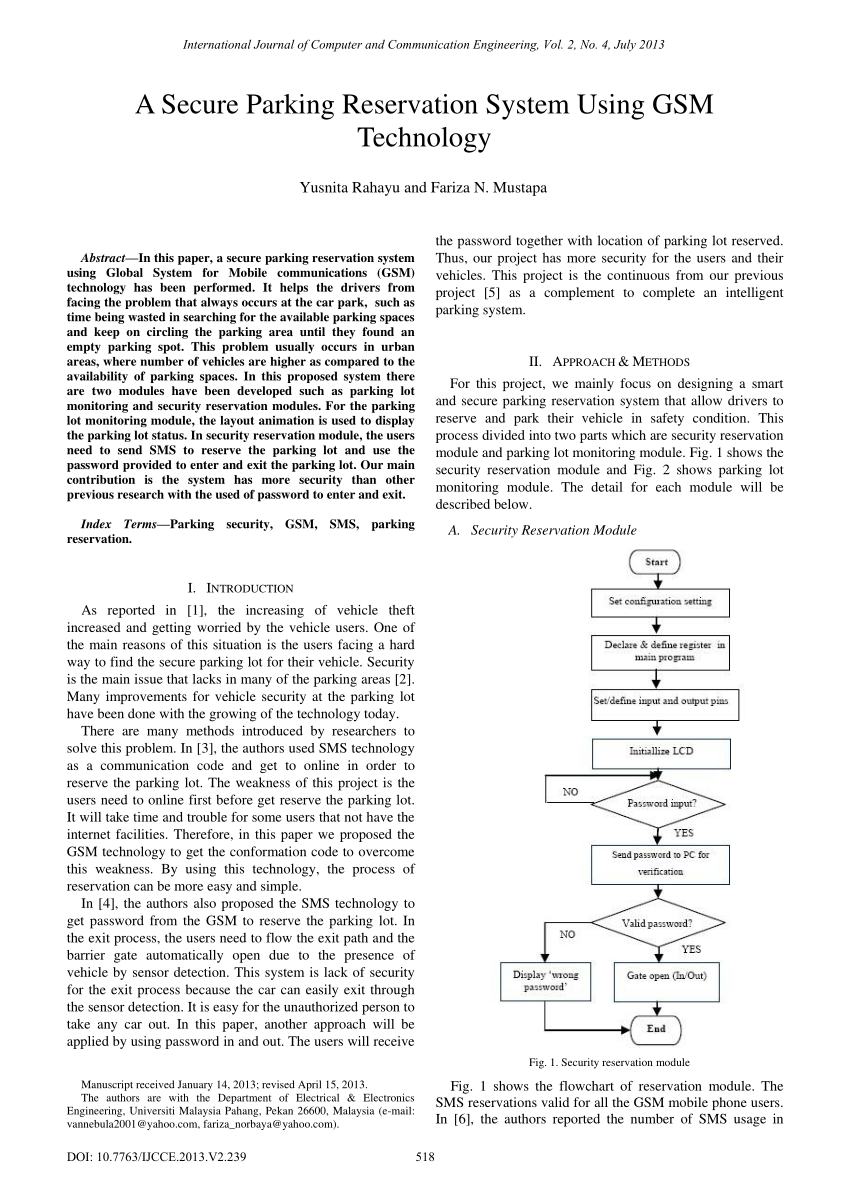 Pdf A Secure Parking Reservation System Using Gsm Technology