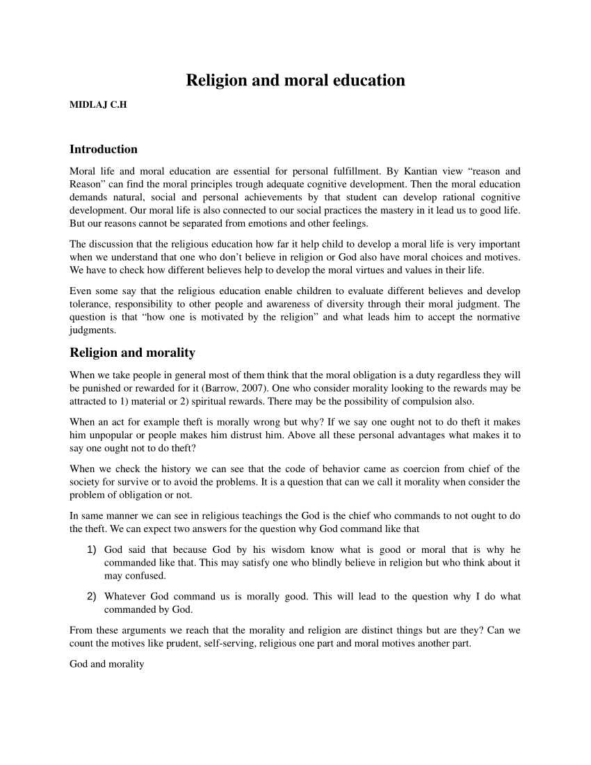 moral education essay pdf
