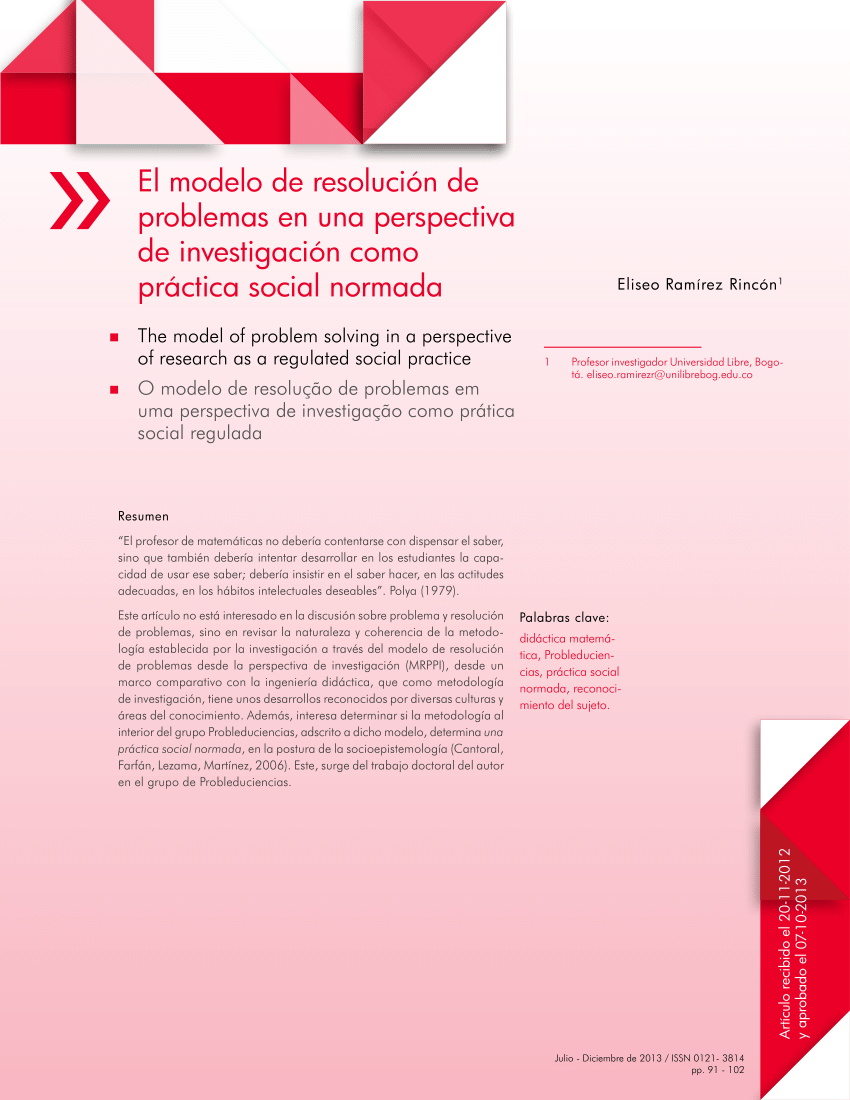 PDF) El modelo de resolución de problemas en una perspectiva de  investigación como práctica social normada