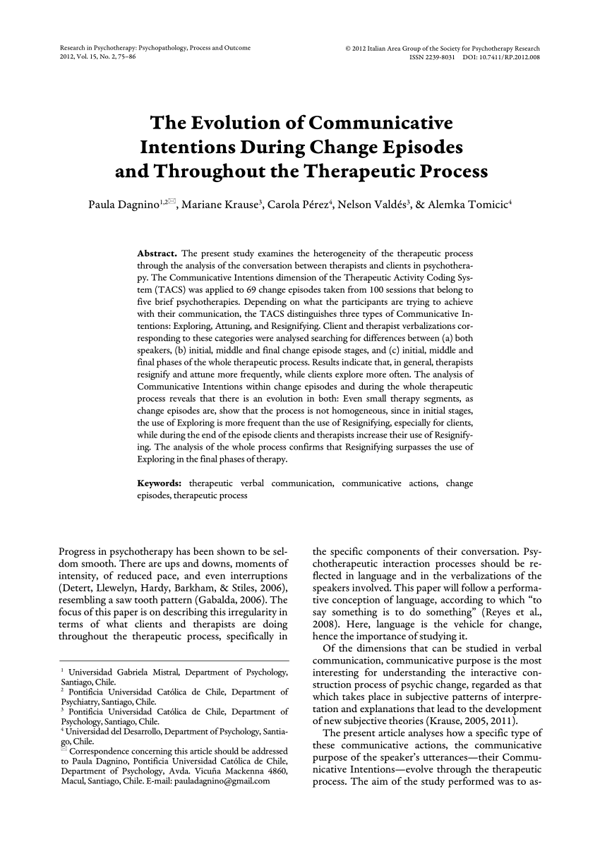 PDF) The Evolution of Communicative Intentions During Change Episodes and  Throughout the Therapeutic Process