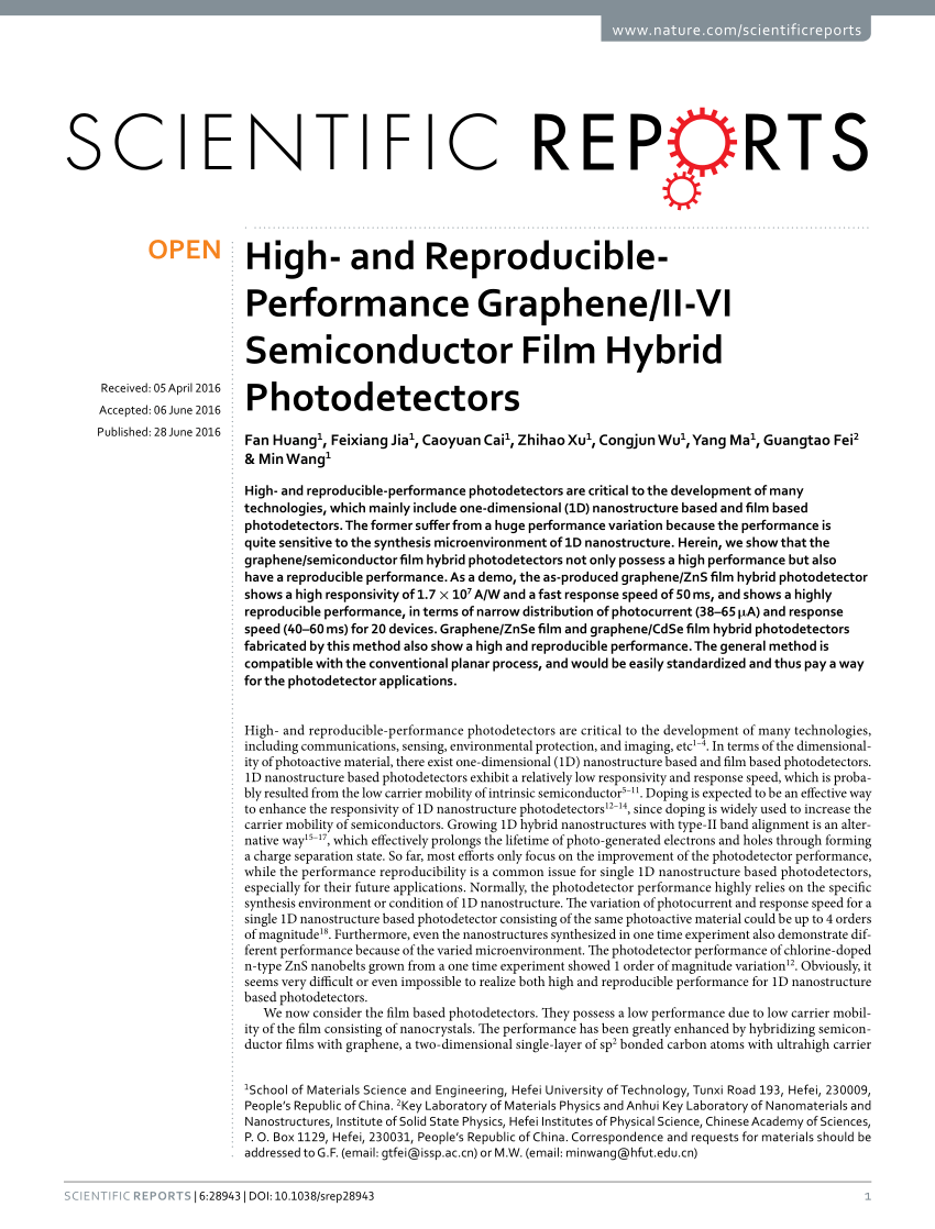 PDF) High- and Reproducible-Performance Graphene/II-VI 