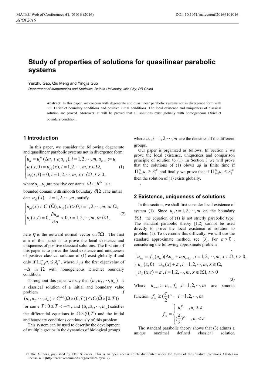 Pdf Study Of Properties Of Solutions For Quasilinear Parabolic Systems