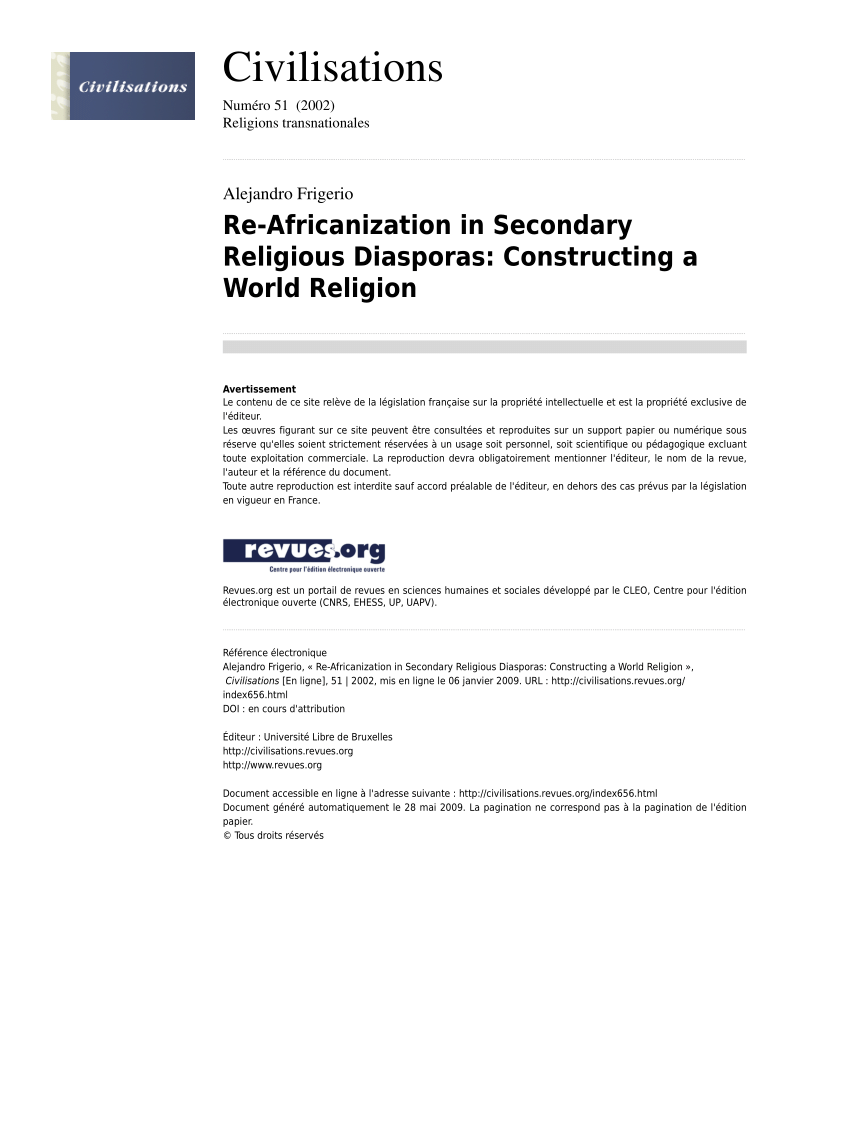 PDF) Re-Africanization in Secondary Religious Diasporas ...