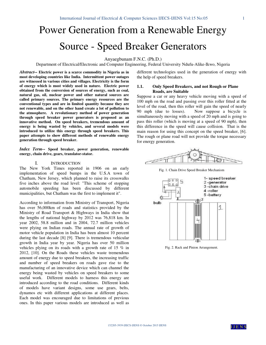 research paper on electricity generation from speed breaker