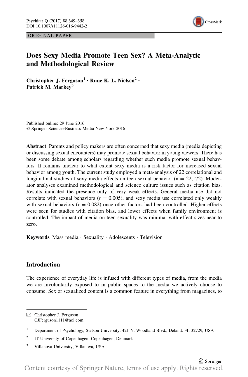 Does Sexy Media Promote Teen Sex? A Meta-Analytic and Methodological Review  | Request PDF