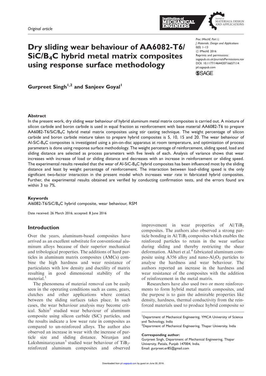 Pdf Dry Sliding Wear Behaviour Of Aa6082 T6 Sic B4c Hybrid Metal