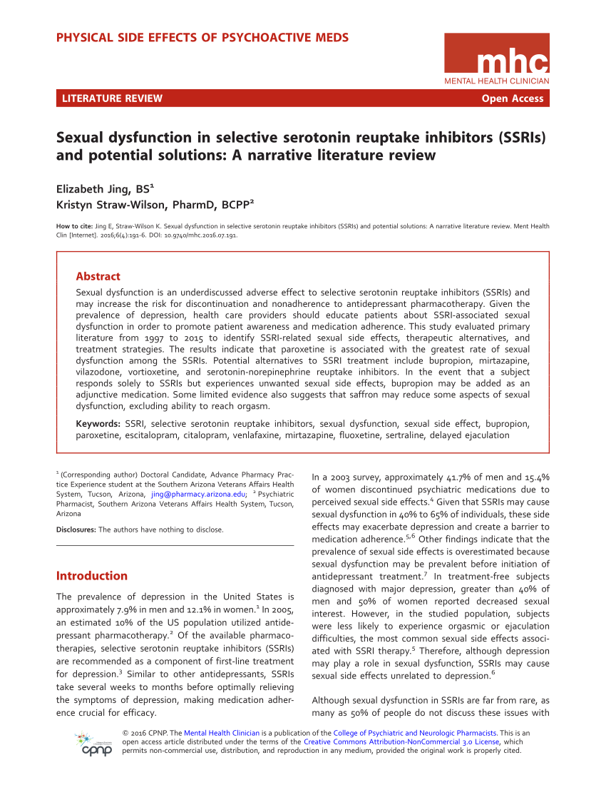 PDF Sexual dysfunction in selective serotonin reuptake inhibitors