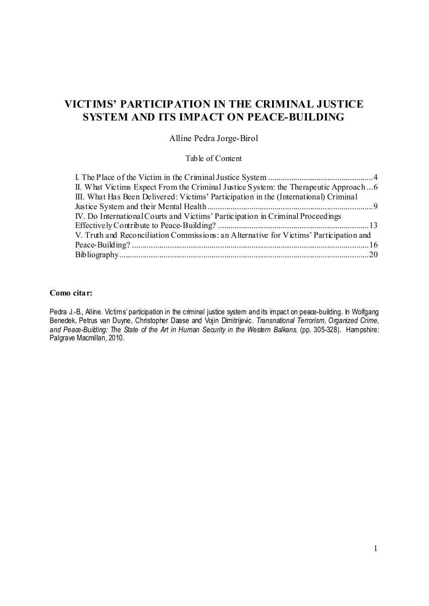 Pdf Victims Participation In The Criminal Justice System And Its Impact On Peace Building