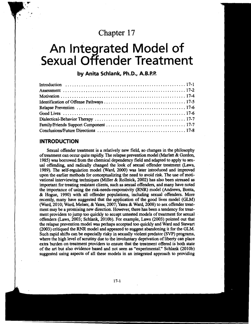 Pdf An Integrated Model Of Sexual Offender Treatment 9845