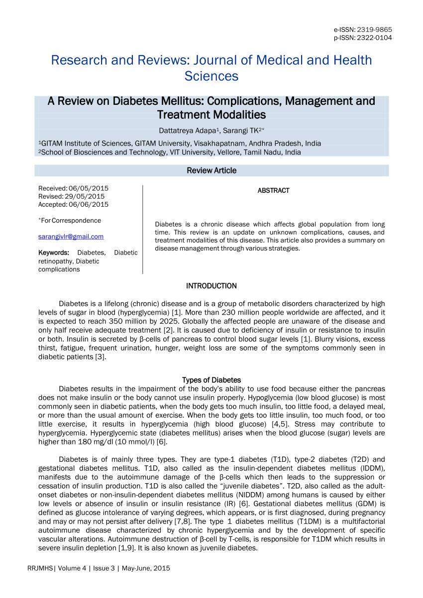 research articles on diabetes mellitus pdf