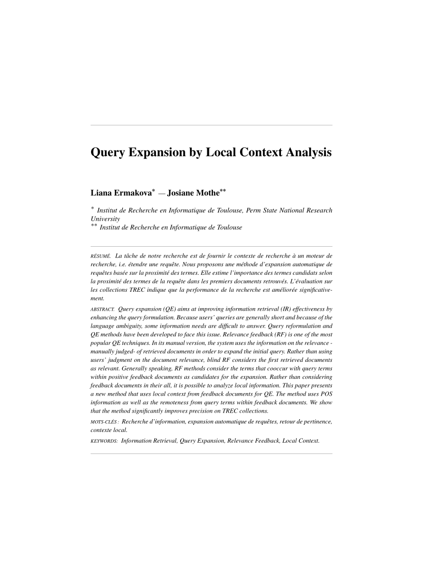 PDF) Query Expansion by Local Context Analysis
