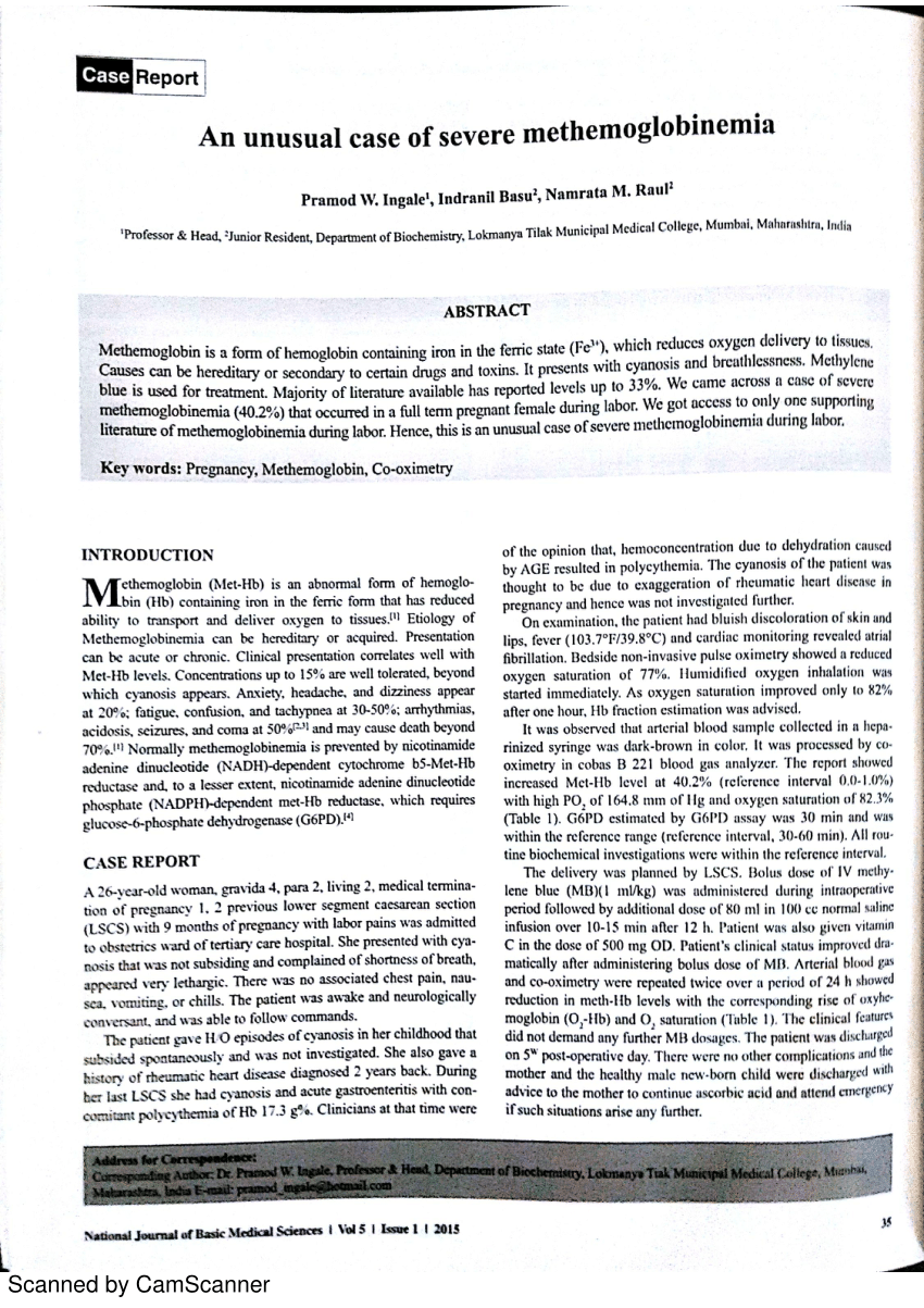 Pdf An Unusual Case Of Severe Methemoglobinemia