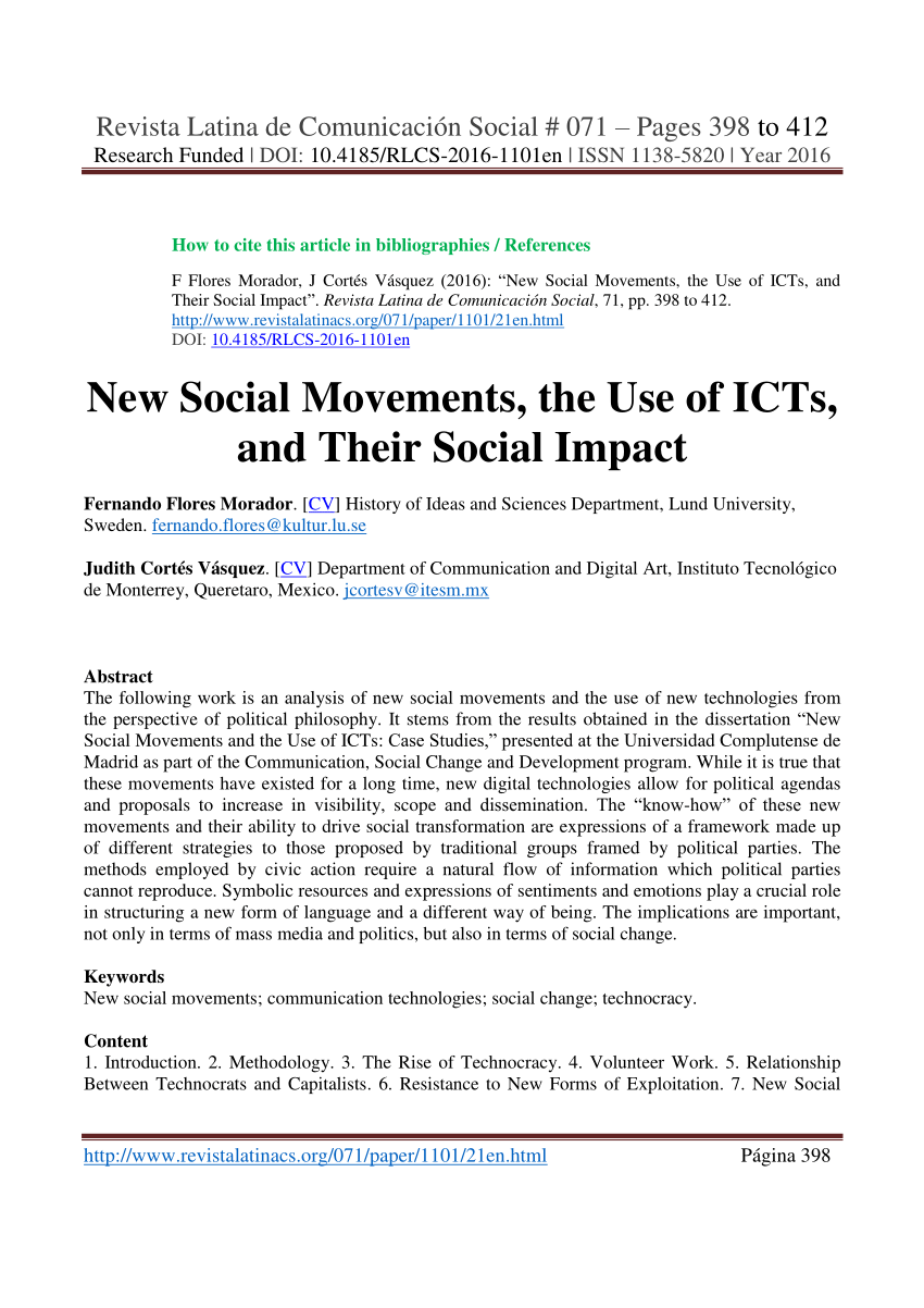 Pdf New Social Movements The Use Of Icts And Their Social Impact