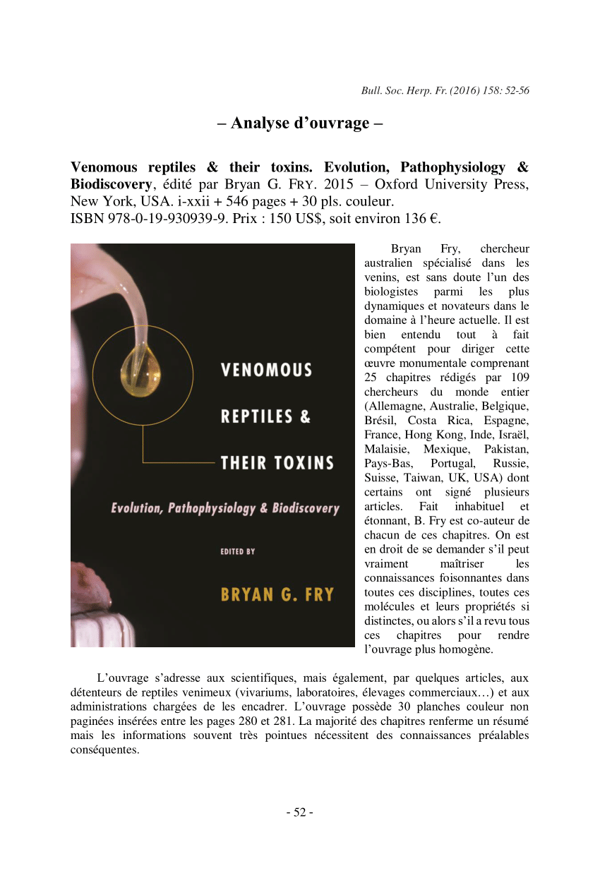 (PDF) Analyse d'ouvrage / Book review [in French] – "Venomous reptiles