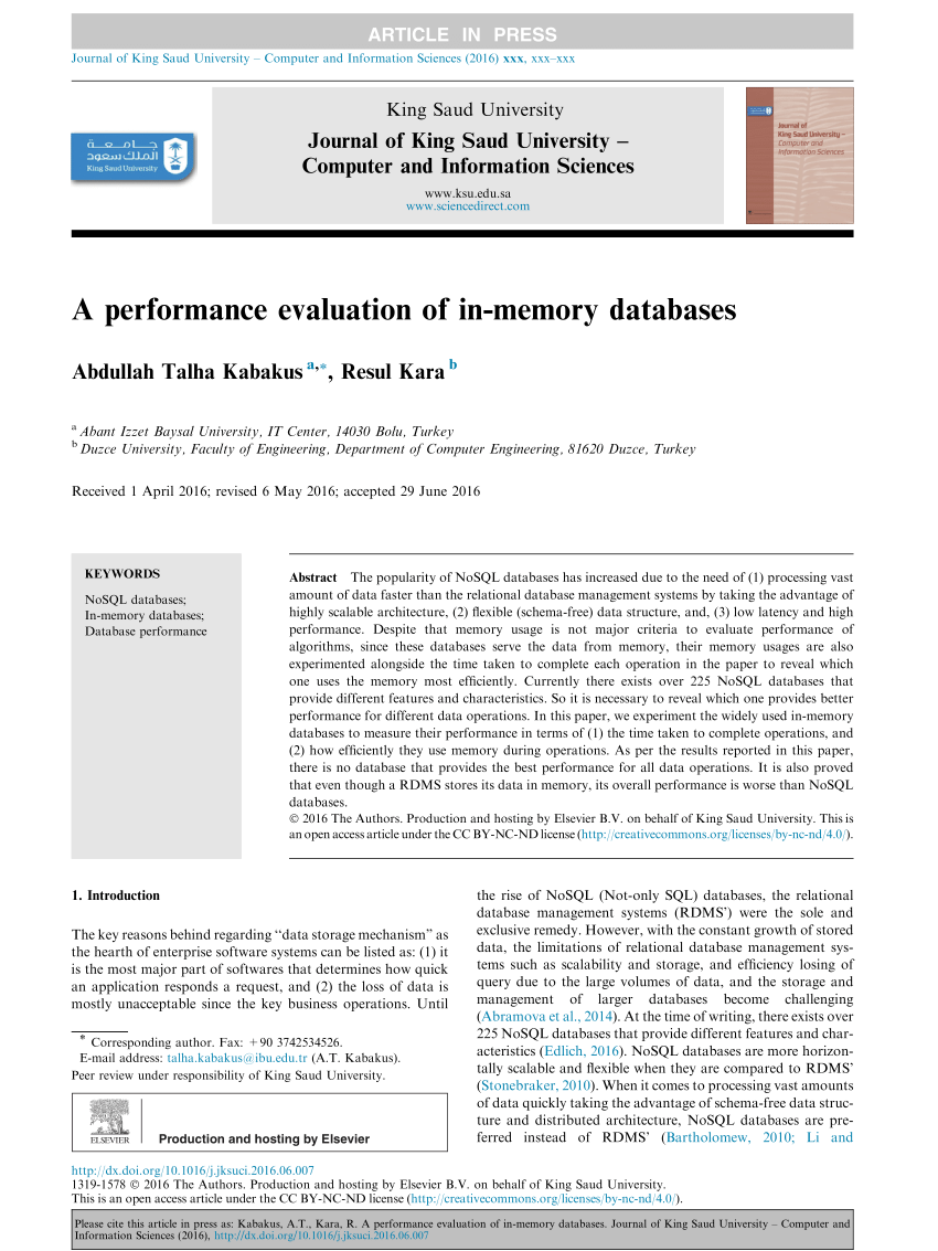 PDF) A performance evaluation of in-memory databases