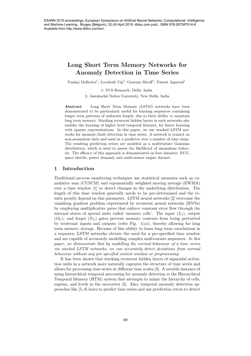 (PDF) Long Short Term Memory Networks for Anomaly Detection in Time Series