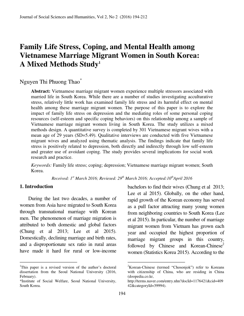 PDF Family Life Stress Coping And Mental Health Among Vietnamese