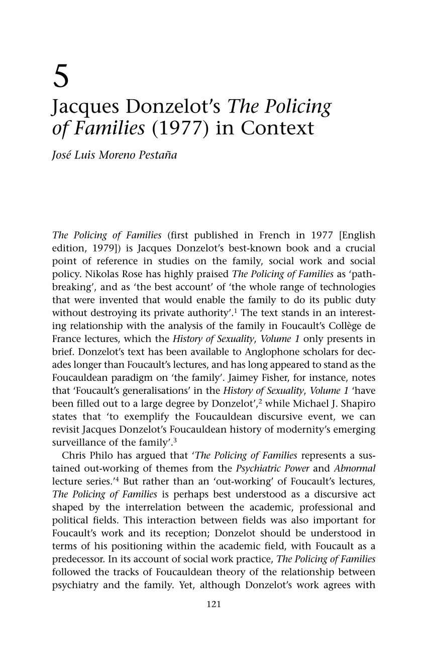 Pdf Jacques Donzelot S The Policing Of Families 1977 In Context