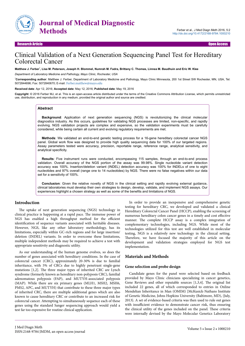 Pdf Clinical Validation Of A Next Generation Sequencing Panel Test For Hereditary Colorectal 