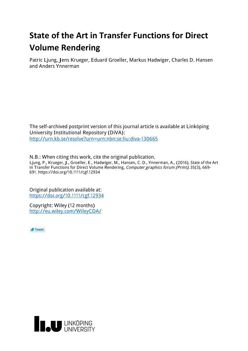 Pdf State Of The Art In Transfer Functions For Direct Volume Rendering