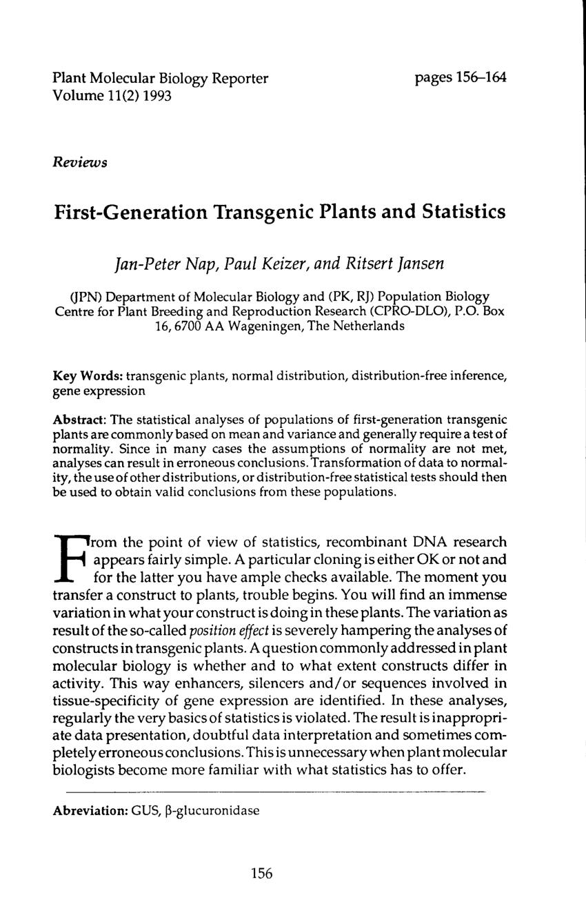 (PDF) First-Generation Transgenic Plants and Statistics