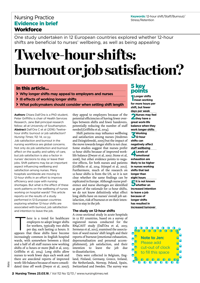 Pdf Twelve Hour Shifts Burnout Or Job Satisfaction