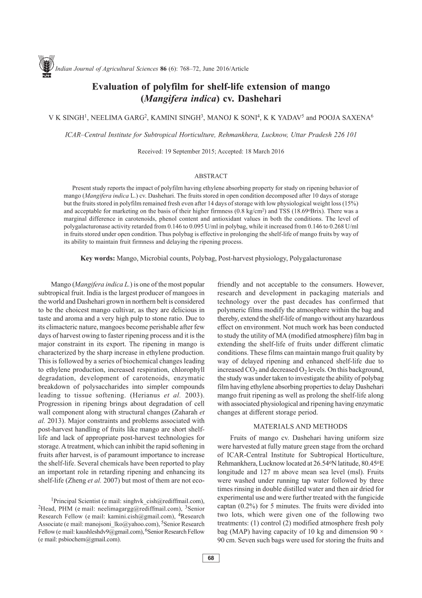 (PDF) Evaluation of polyfilm for shelf-life extension of mango ...
