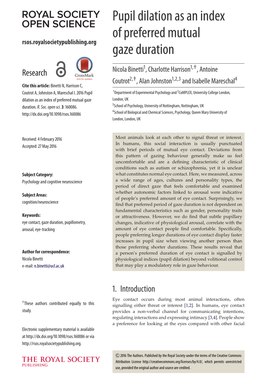 PDF Pupil dilation as an index of preferred mutual gaze duration