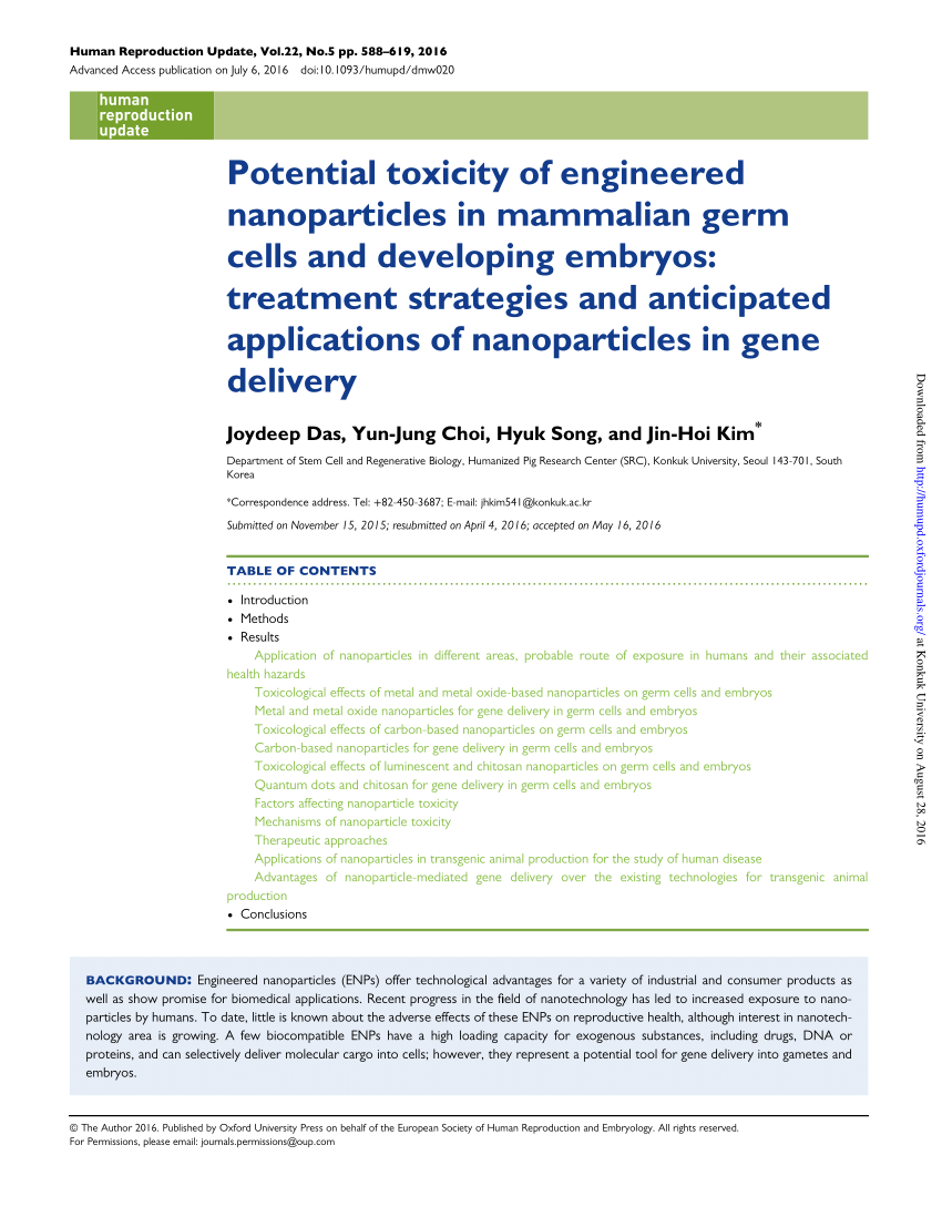 Pdf Potential Toxicity Of Engineered Nanoparticles In Mammalian