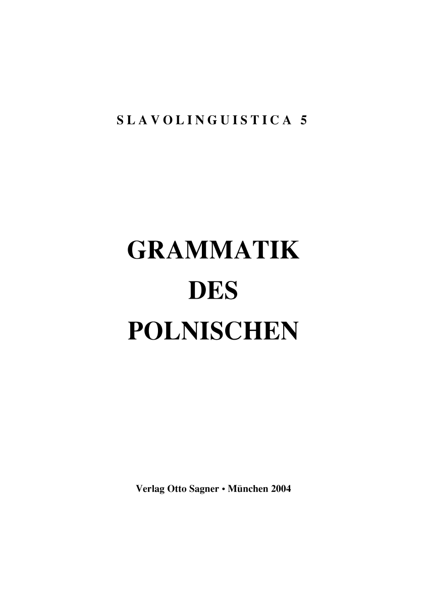 PDF Grammatik des Polnischen Slavolinguistica 5