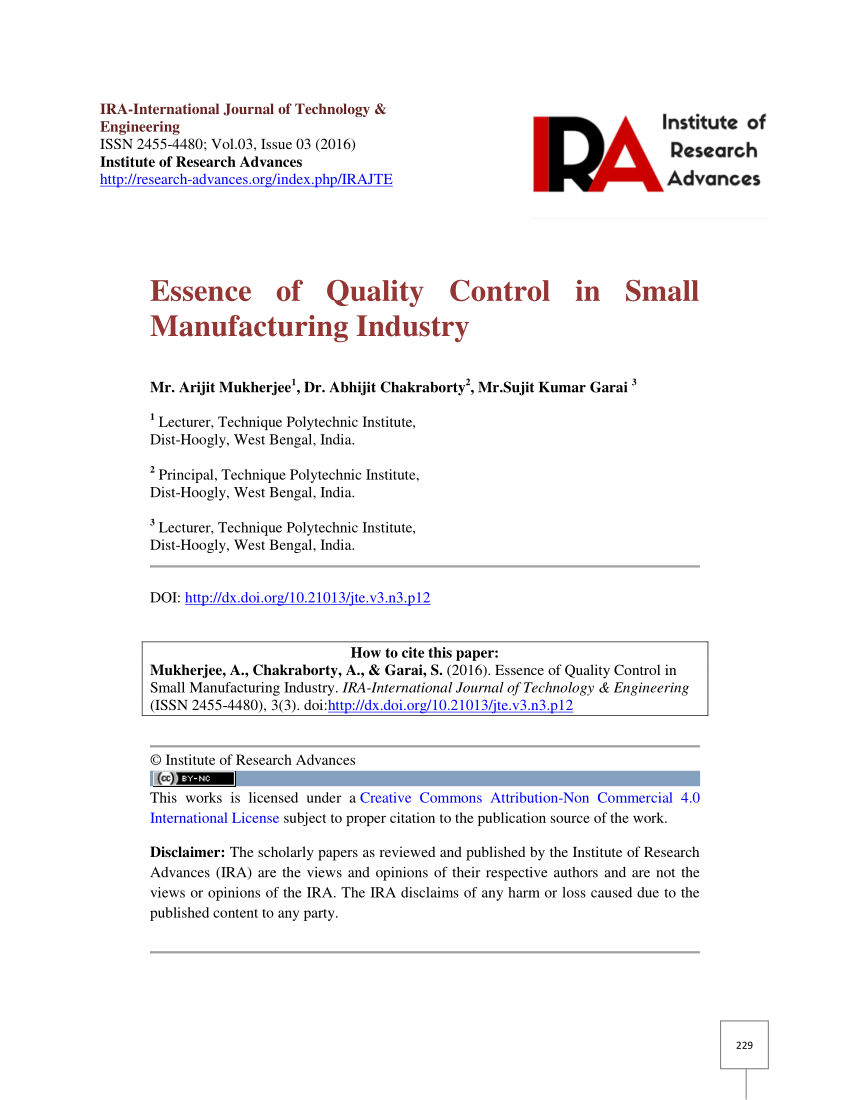Quality system survey in small scale industries