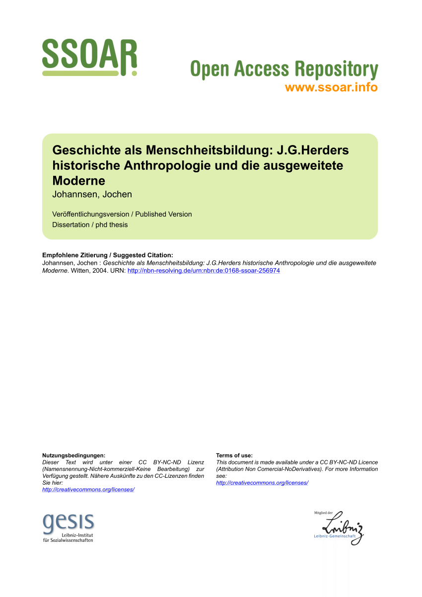 PDF Geschichte als Menschheitsbildung J G Herders historische Anthropologie und ausgeweitete Moderne