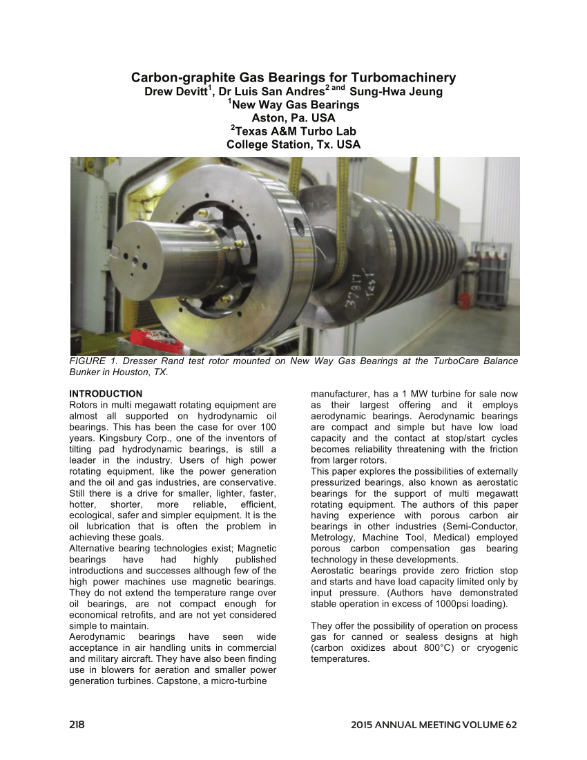 Pdf Carbon Graphite Gas Bearings For Turbomachinery