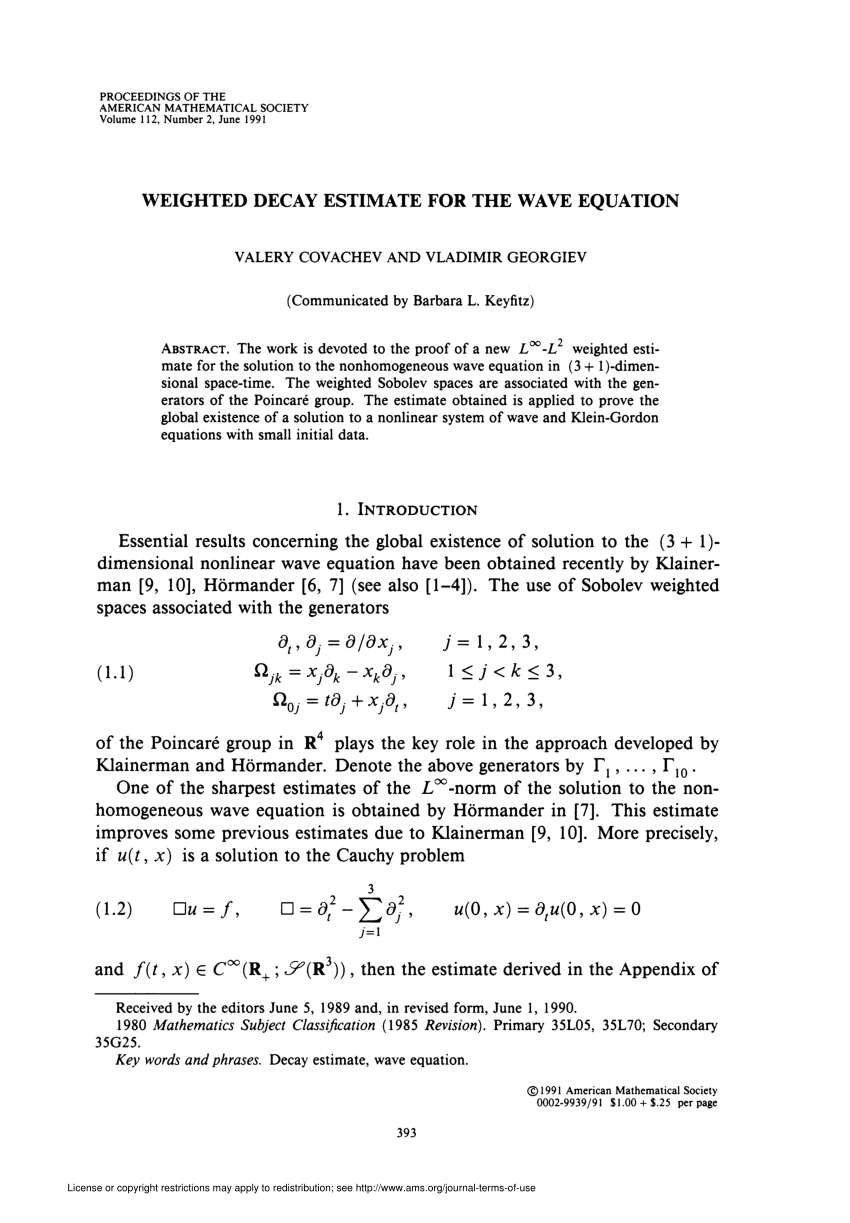 Pdf Weighted Decay Estimate For The Wave Equation