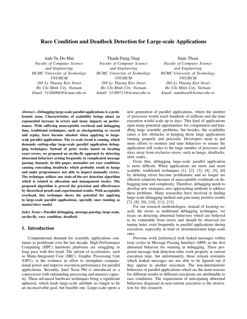 Pdf Race Condition And Deadlock Detection For Large Scale Applications