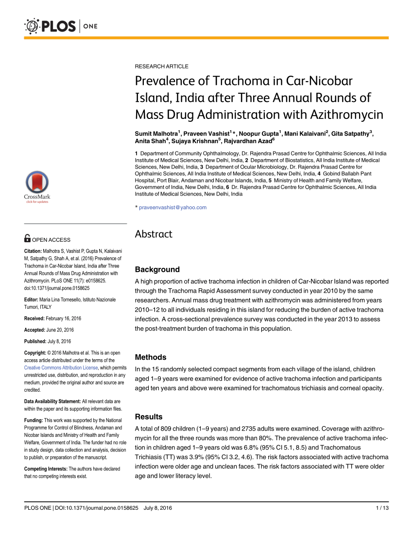 Pdf Prevalence Of Trachoma In Car Nicobar Island India After Three Annual Rounds Of Mass Drug 4752