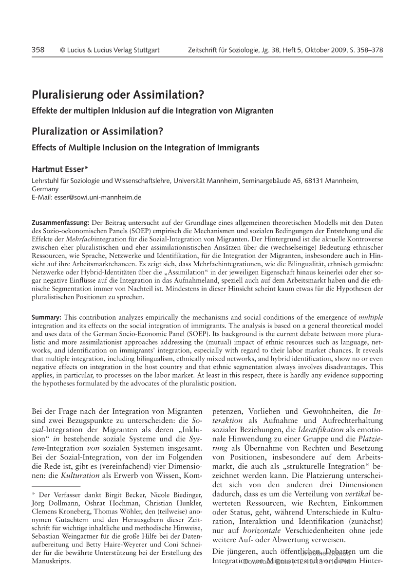 Pdf Pluralisierung Oder Assimilation Pluralization Or Assimilation