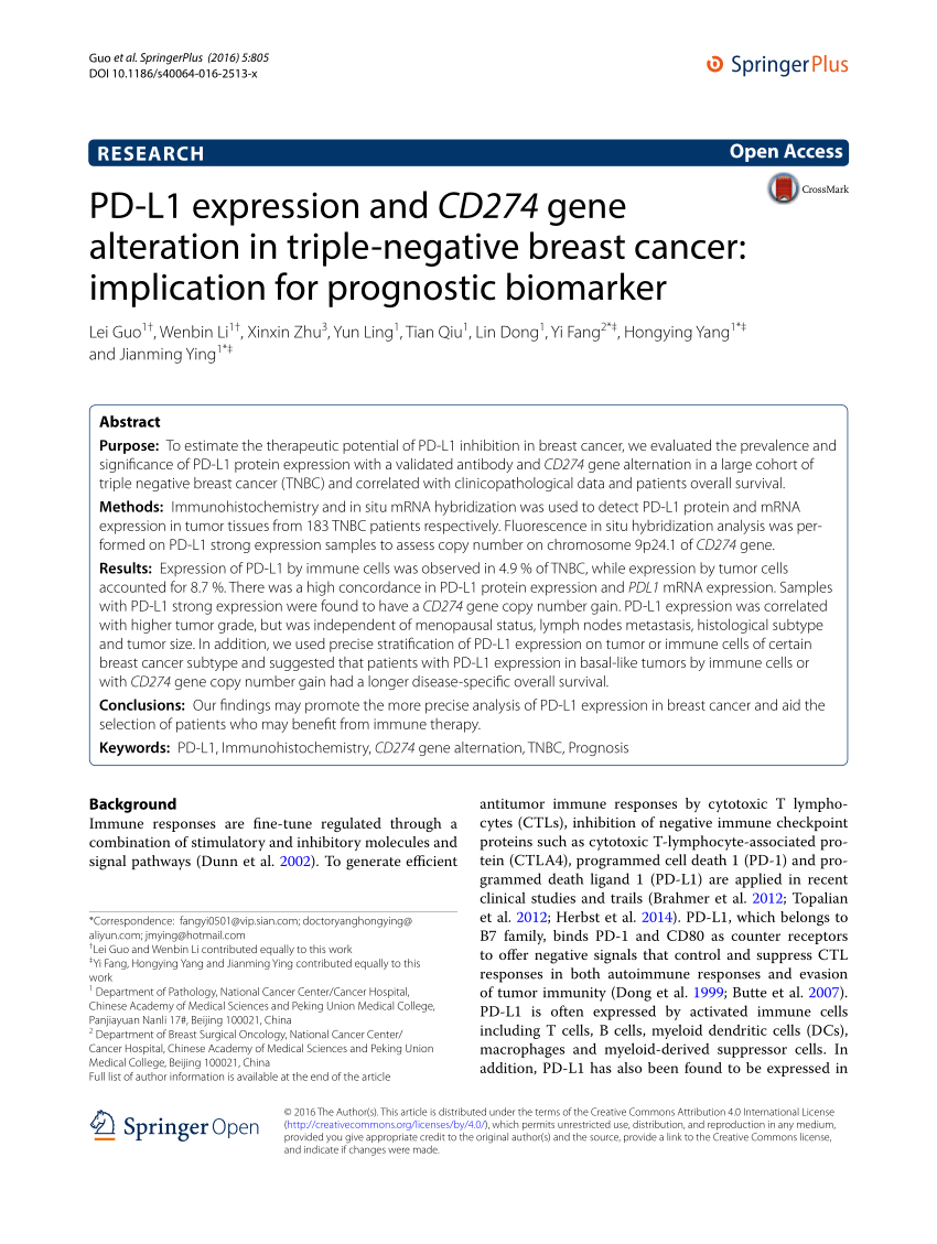 (PDF) PD-L1 expression and CD274 gene alteration in triple-negative ...