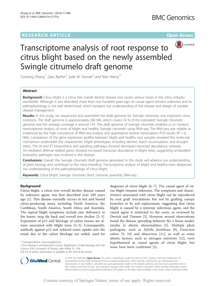 PDF) Transcriptome analysis of root response to citrus blight ...