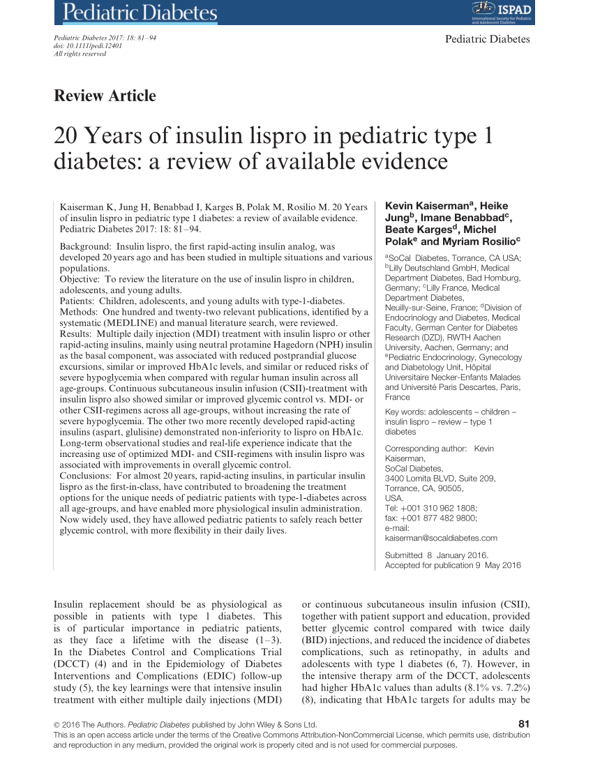 PDF) 20 Years of insulin lispro in pediatric type 1 diabetes: A ...