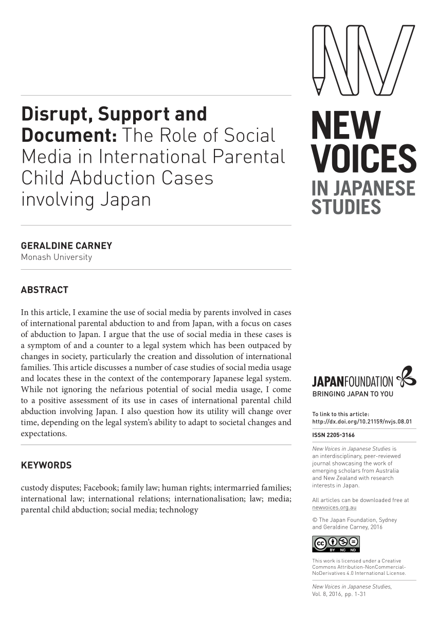 Pdf Disrupt Support And Document The Role Of Social Media In International Parental Child Abduction Cases Involving Japan